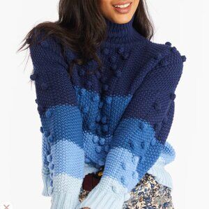 NWT Allison NY Blue Ombre Pom Pom Marlow Sweater Women's Small Chunky Turtleneck